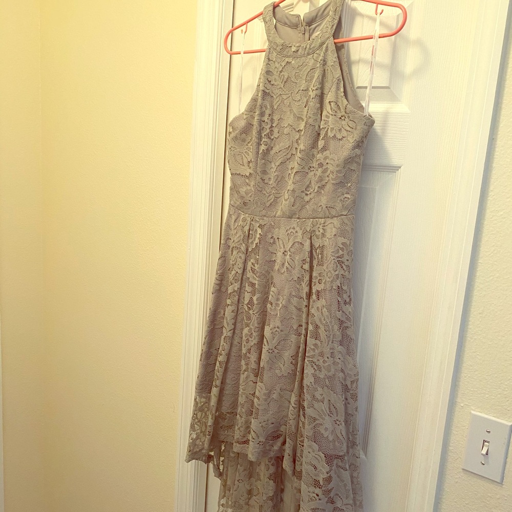 Lace sleeveless hi low dress